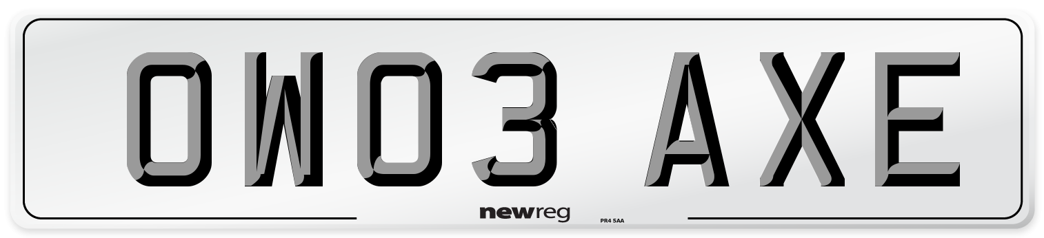 OW03 AXE Number Plate from New Reg
